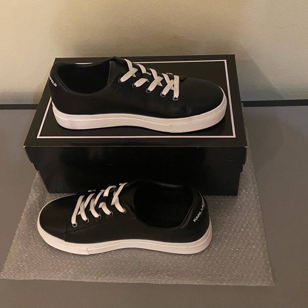 Karl Lagerfeld Black & White Platform Cate Pins Sneakers, Size 7.5 - Picture 4 of 14